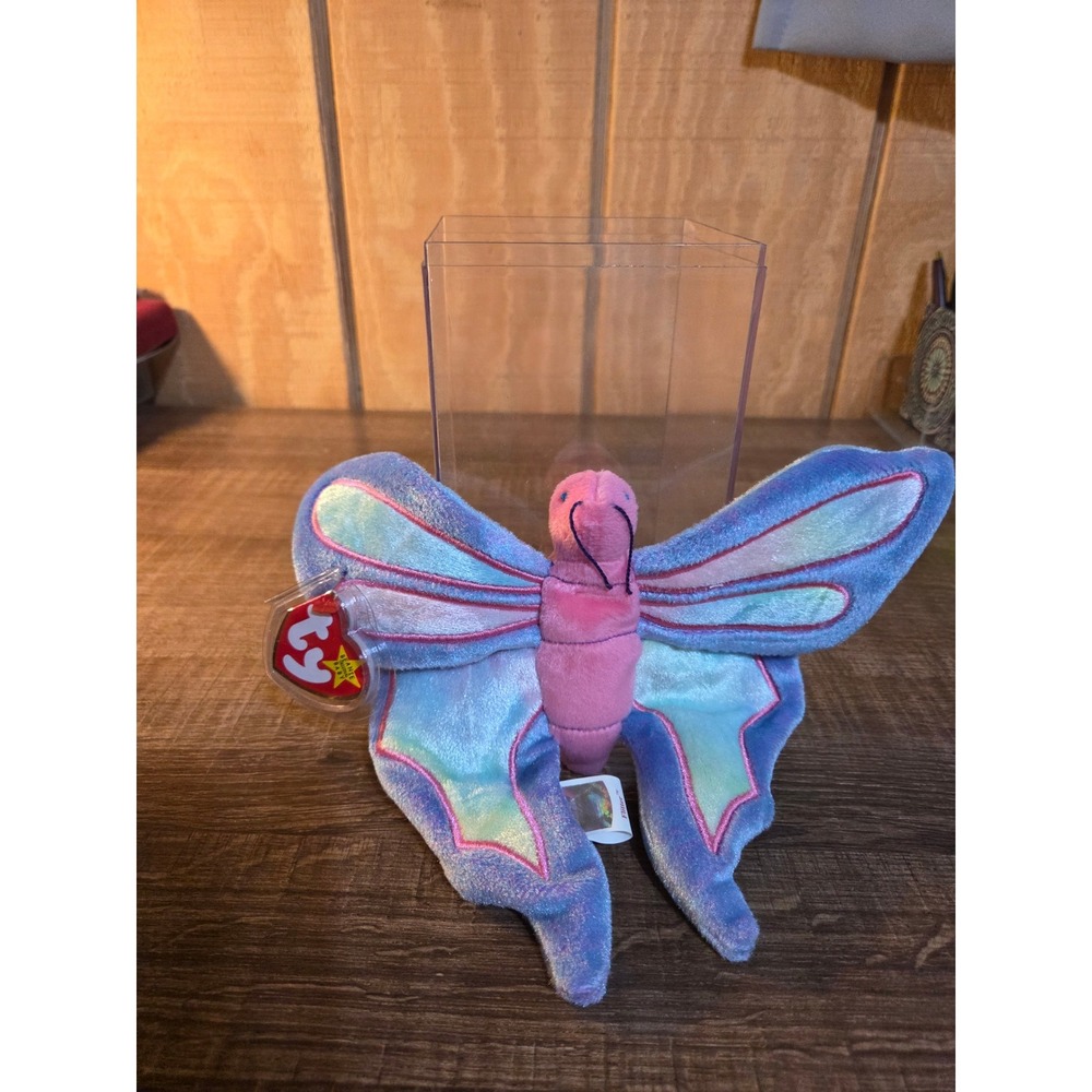 Ty Beanie Baby Flitter the Butterfly Pink Purple Iridescent Wings Plush Case